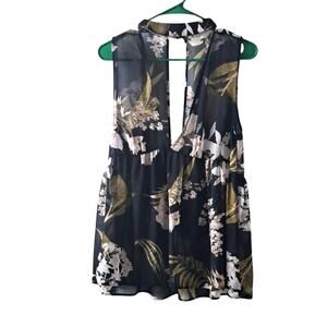 Audrey 3+1 Black Floral Sheer Sleeveless Top - Size Small